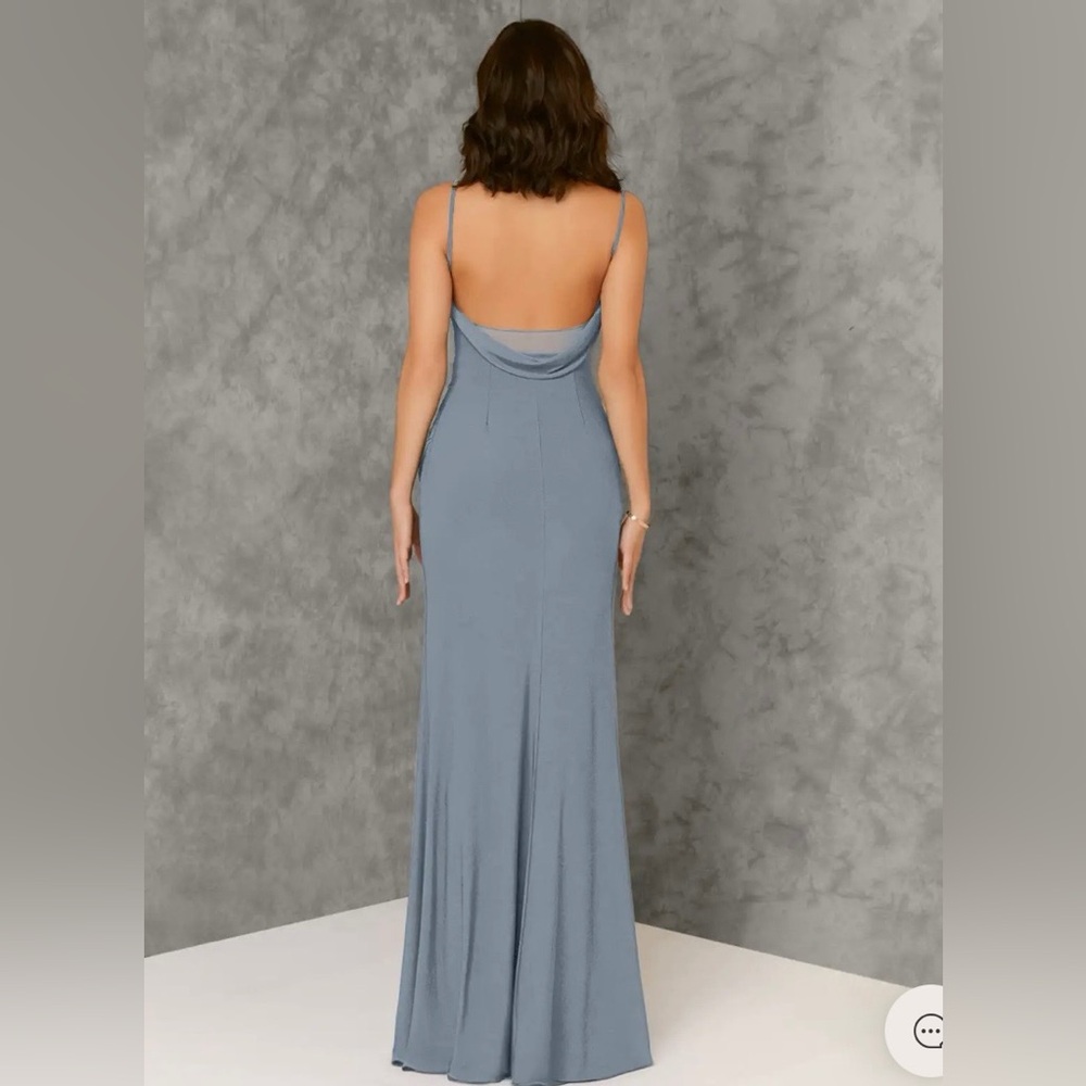 Azazie Sophisticated Gray Draped Midi Dress - Picture 5 of 16